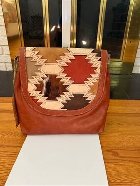 Southwestern-Pattern Rust & Tan Crossbody Bag